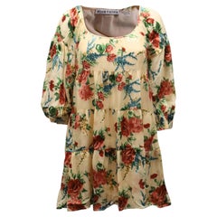 Alice + Olivia Floral Puff Sleeve Dress in Beige Viscose