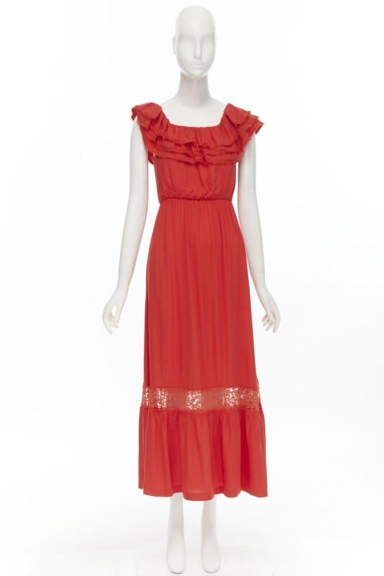 ALICE OLIVIA frayed edge ruffle collar lace trim maxi dress US2 S For Sale 5