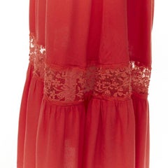 ALICE OLIVIA maxi vestido de encaje con cuello de volante y borde deshilachado US2 S