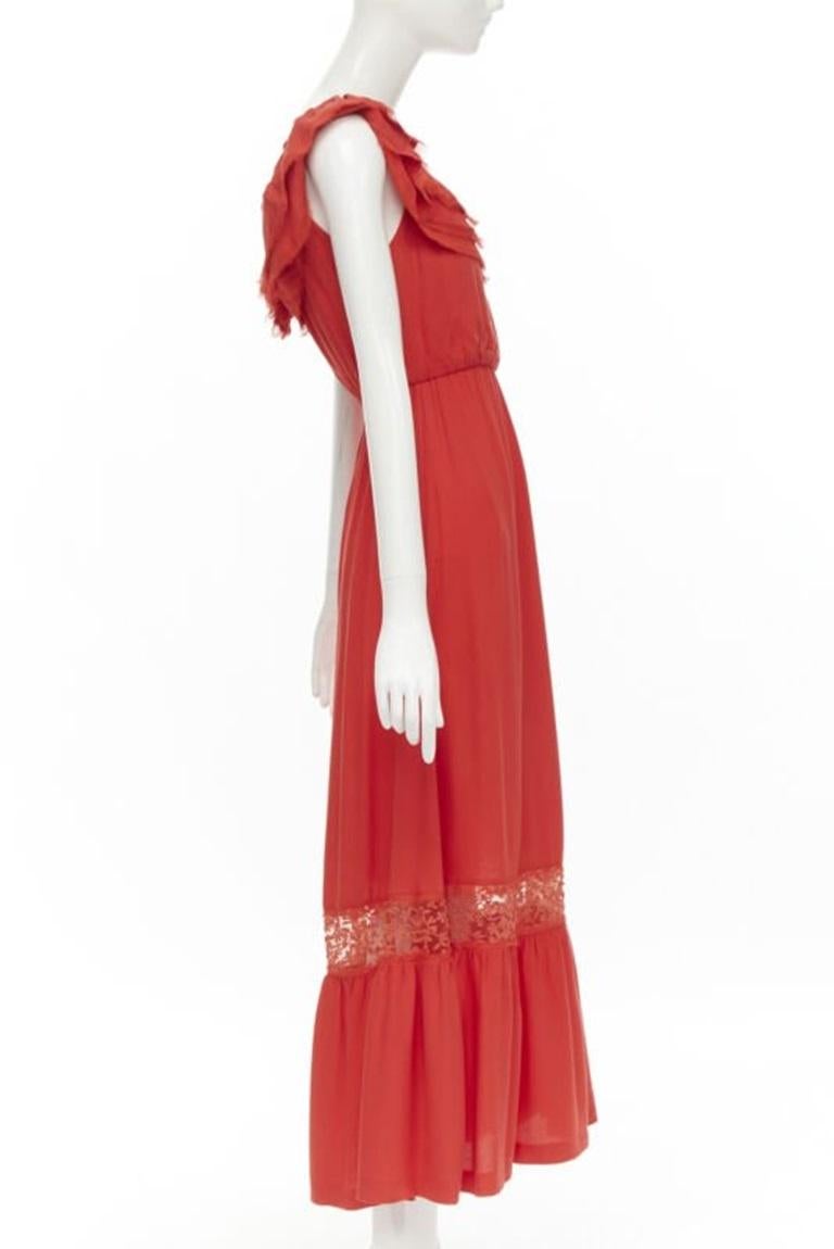 ALICE OLIVIA frayed edge ruffle collar lace trim maxi dress US2 S In Excellent Condition For Sale In Hong Kong, NT
