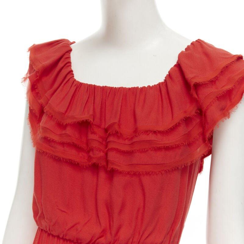 ALICE OLIVIA frayed edge ruffle collar lace trim maxi dress US2 S For Sale 2