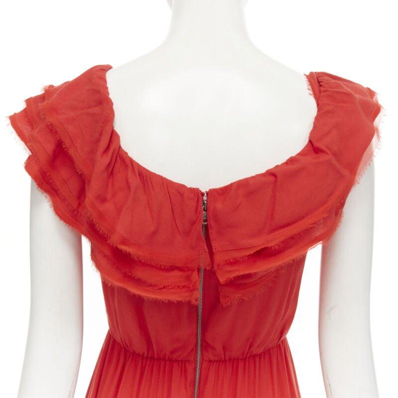 ALICE OLIVIA frayed edge ruffle collar lace trim maxi dress US2 S For Sale 3