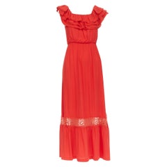 ALICE OLIVIA frayed edge ruffle collar lace trim maxi dress US2 S