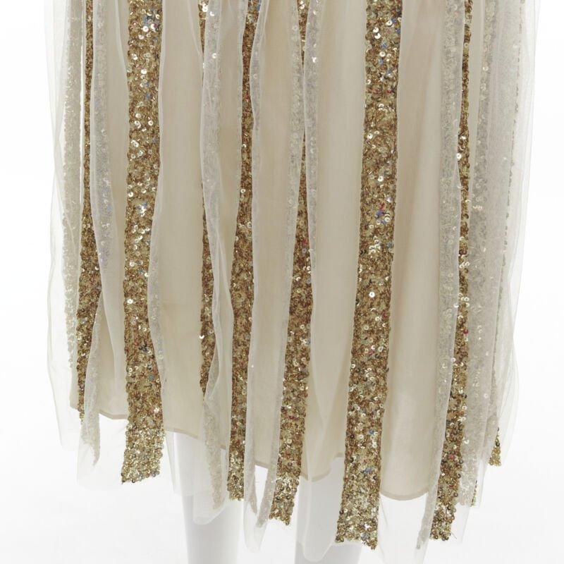ALICE OLIVIA gold bling sequins sheer nude panel midi skirt US0 XS For Sale 3
