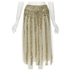 ALICE OLIVIA gold bling sequins sheer nude panel midi skirt US0 XS