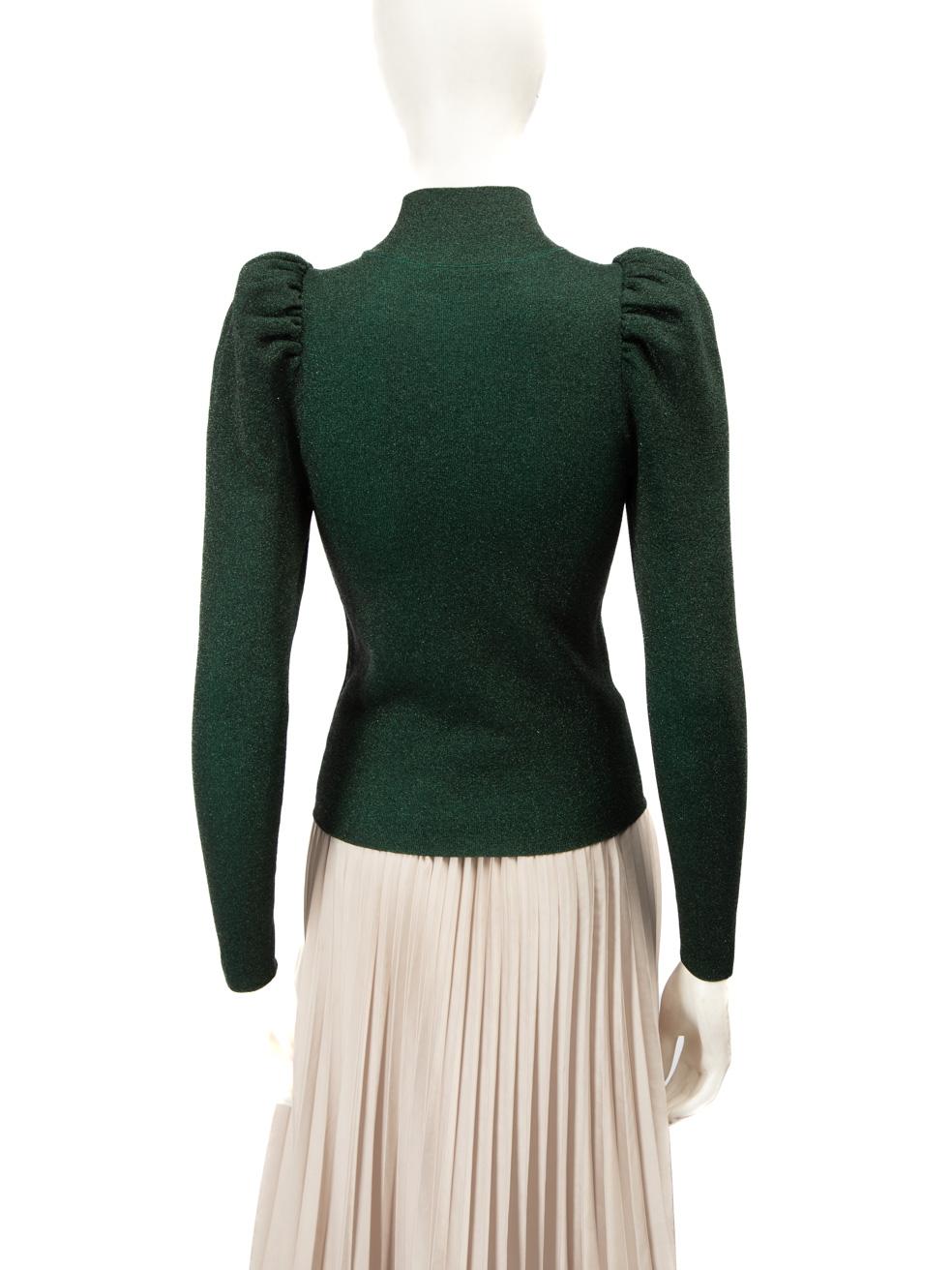 Black Alice + Olivia Green Wool Glitter Knitted Top Size S For Sale