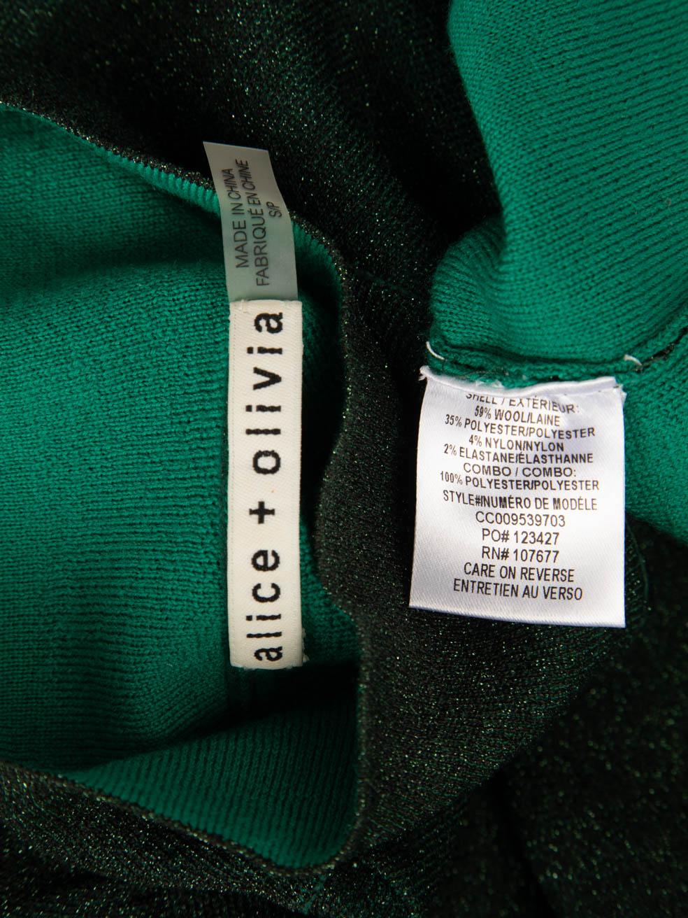Alice + Olivia Green Wool Glitter Knitted Top Size S For Sale 1