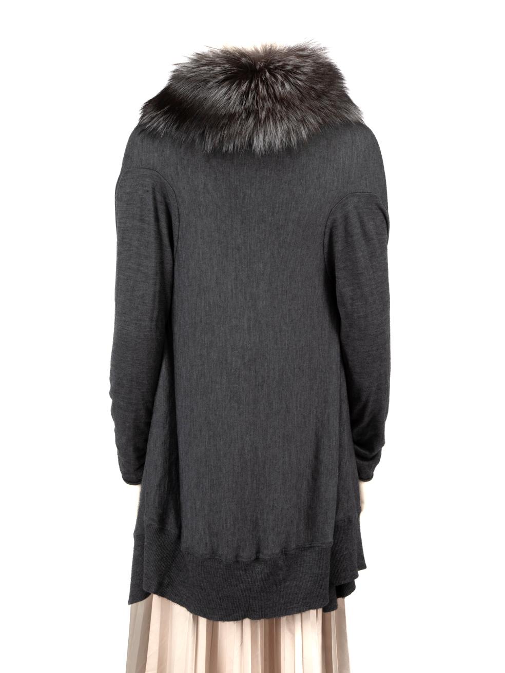 Black Alice + Olivia Grey Wool Fur Collar Cardigan Size XS For Sale