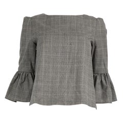 Alice + Olivia Grey Wool Tartan Ruffle Sleeve Top Size XS