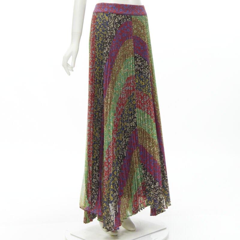 Brown ALICE OLIVIA Jasmine Stripe multi paisley pleated long skirt US6 M For Sale