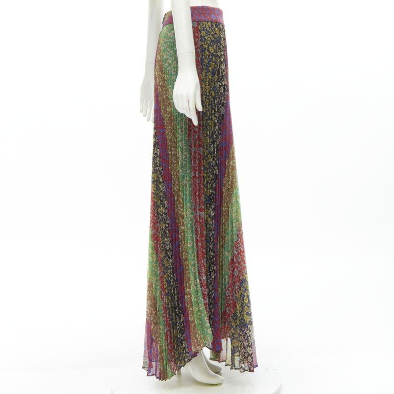 ALICE OLIVIA Jasmine Stripe multi paisley pleated long skirt US6 M In Excellent Condition For Sale In Hong Kong, NT