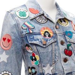 ALICE OLIVIA JEANS Chloe blue denim badge cropped jacket mini skirt set XS