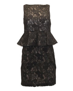 Alice + Olivia Josephine Lace Peplum Dress in Black Polyester