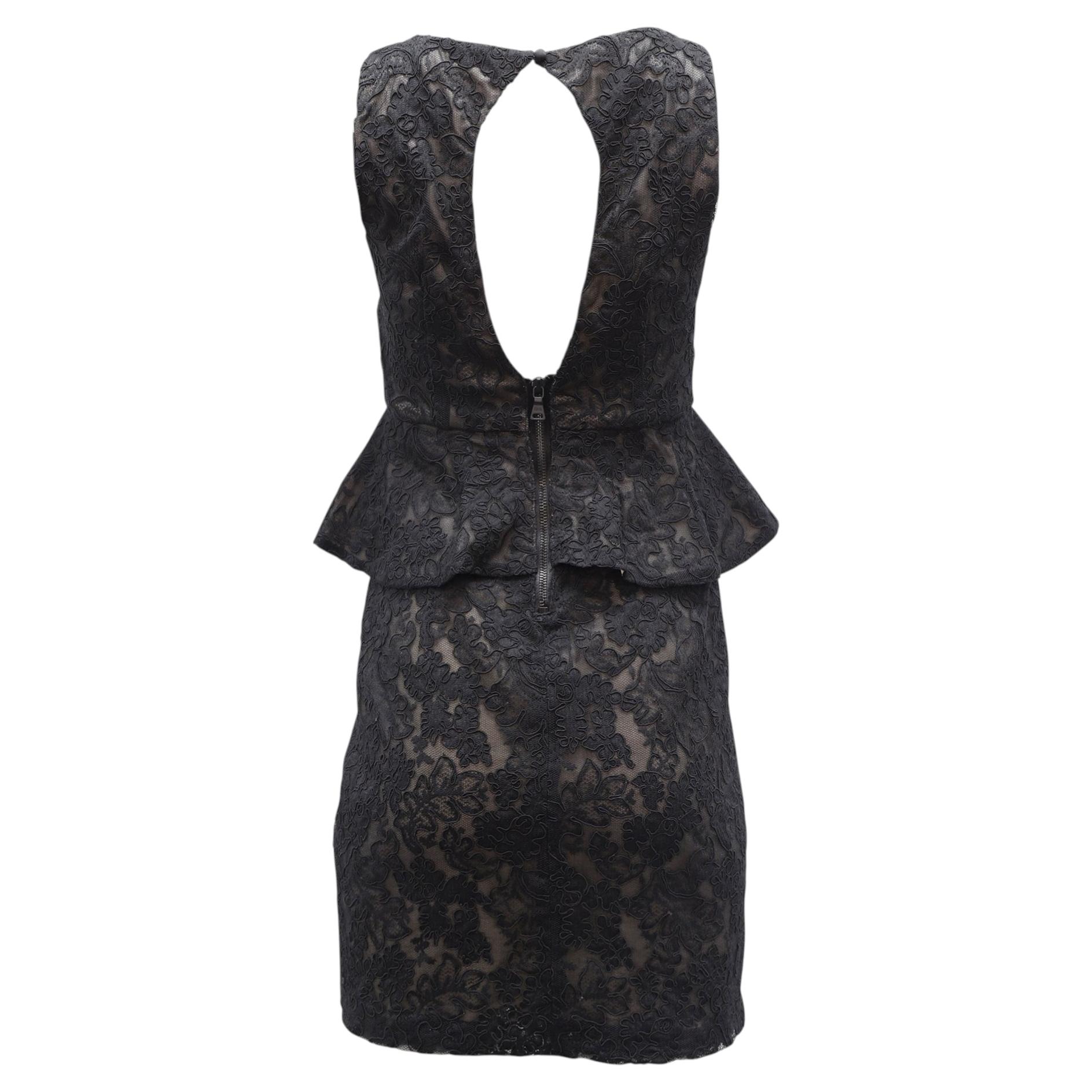 Alice + Olivia Josephine Spitzenkleid mit Schößchen aus schwarzem Polyester im Angebot