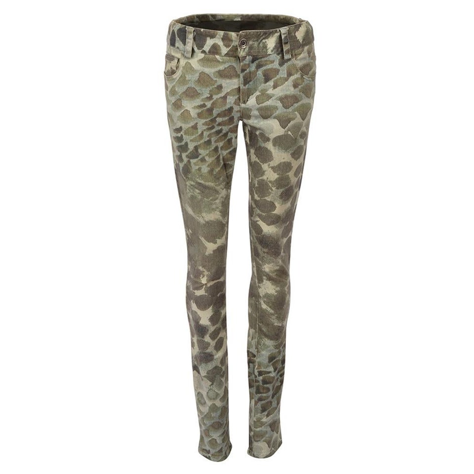Alice + Olivia Khaki Denim Abstract Printed Skinny Jeans Size XS For Sale