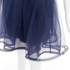 ALICE OLIVIA Landi Gathered navy tulle sheer overlay silk trimmed babydoll dress