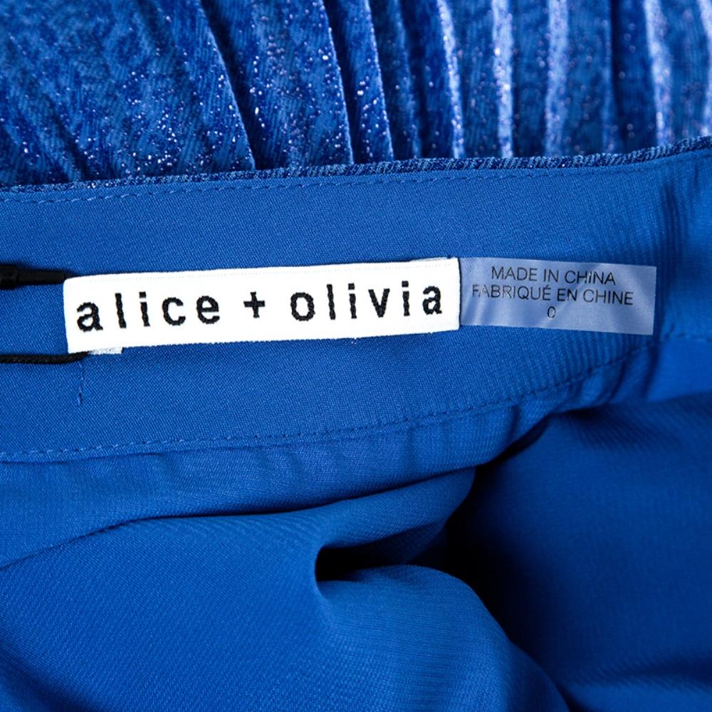 Alice + Olivia Metallic Blue Sunburst Pleated Katz Maxi Skirt XS 2