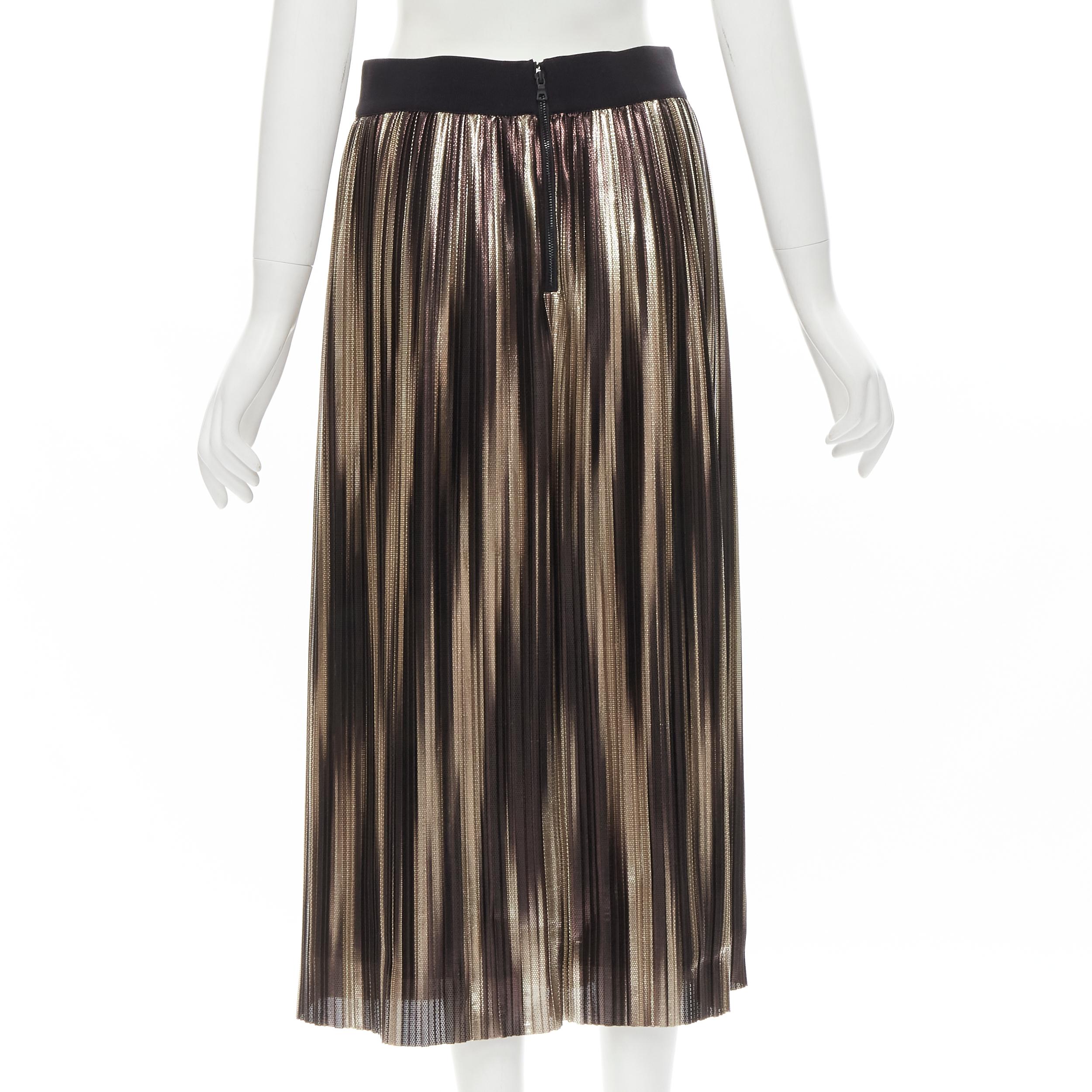 ALICE OLIVIA metallic gold pleated plisse midi skirt US8 M In Excellent Condition For Sale In Hong Kong, NT