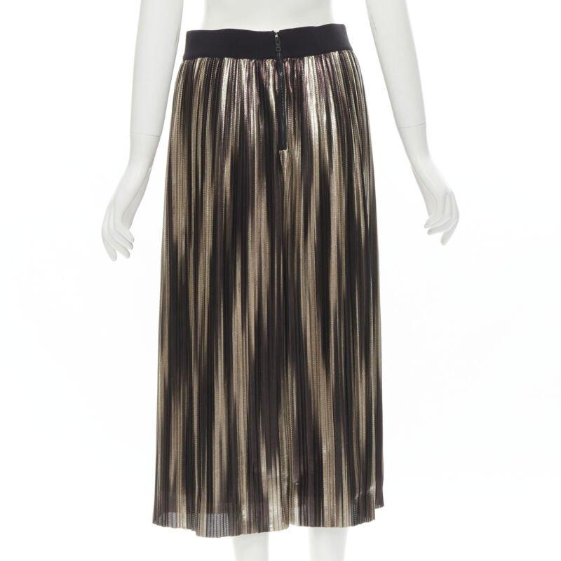Women's ALICE OLIVIA metallic gold pleated plisse midi skirt US8 M For Sale