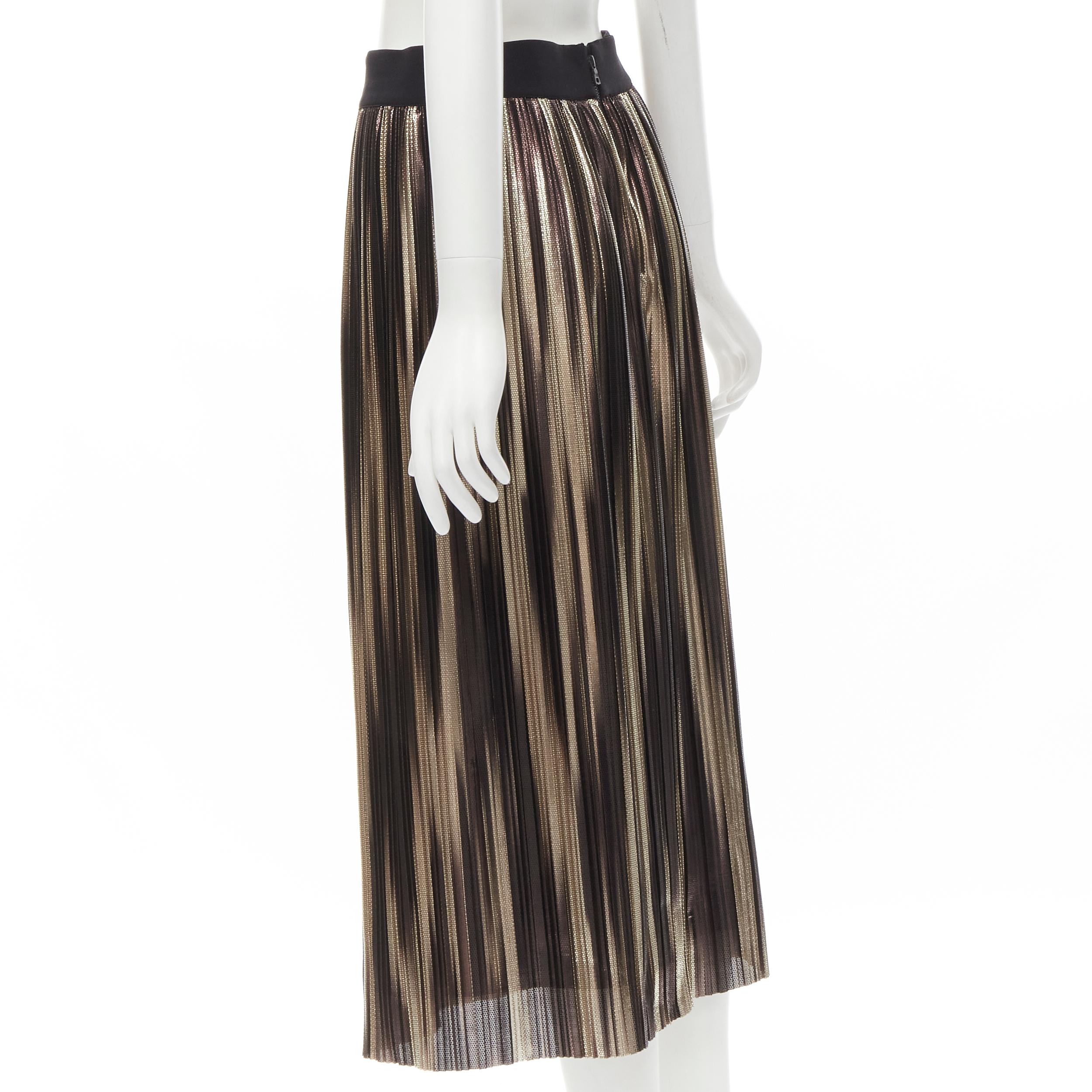 Women's ALICE OLIVIA metallic gold pleated plisse midi skirt US8 M For Sale