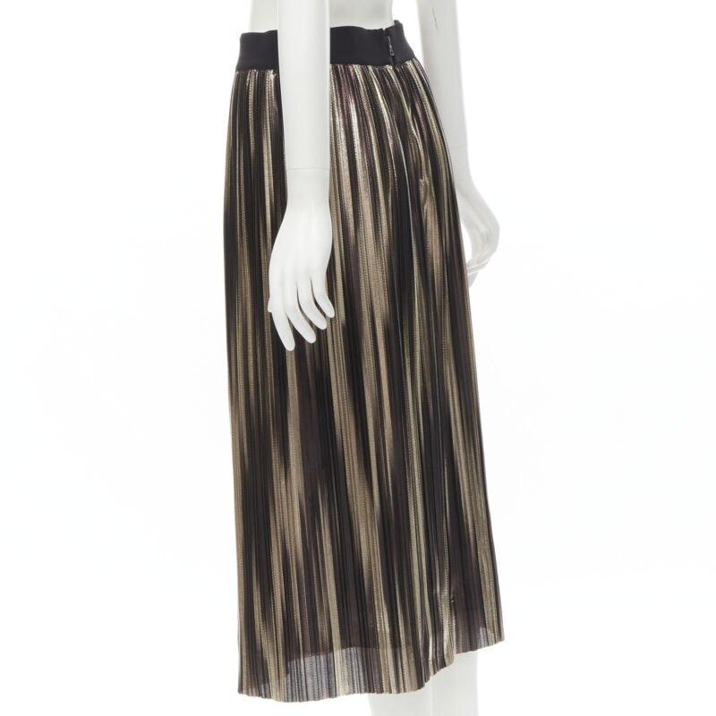 ALICE OLIVIA metallic gold pleated plisse midi skirt US8 M For Sale 1