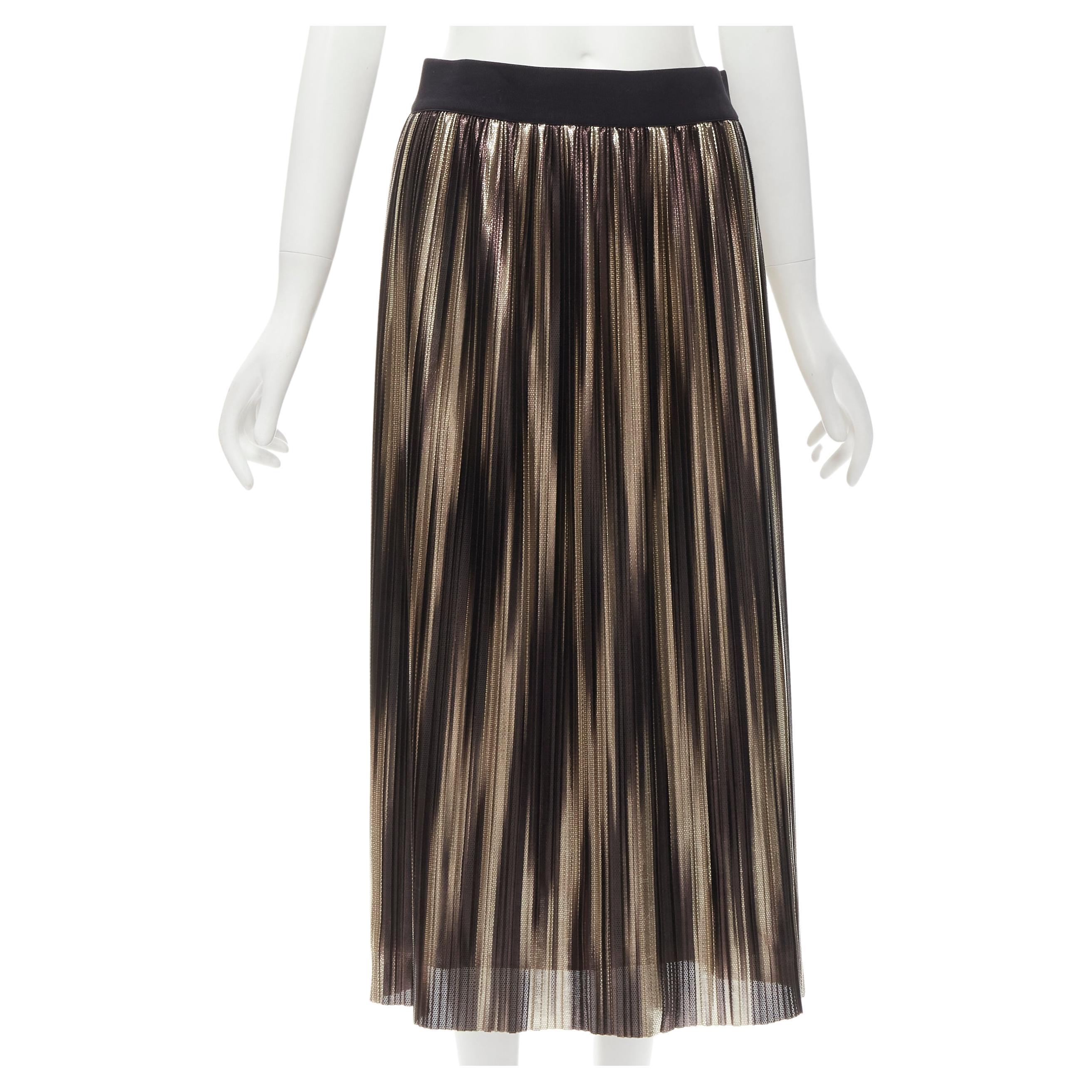 ALICE OLIVIA metallic gold pleated plisse midi skirt US8 M For Sale