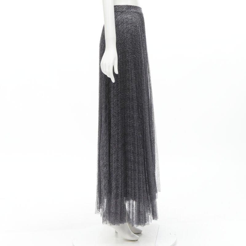 ALICE OLIVIA metallic silver thread black pleated asymmetric hem skirt US2 In Excellent Condition For Sale In Hong Kong, NT