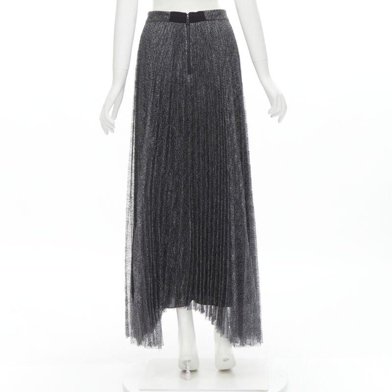 Women's ALICE OLIVIA metallic silver thread black pleated asymmetric hem skirt US2 For Sale