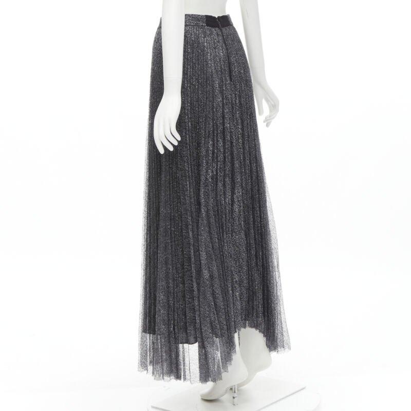ALICE OLIVIA metallic silver thread black pleated asymmetric hem skirt US2 For Sale 1