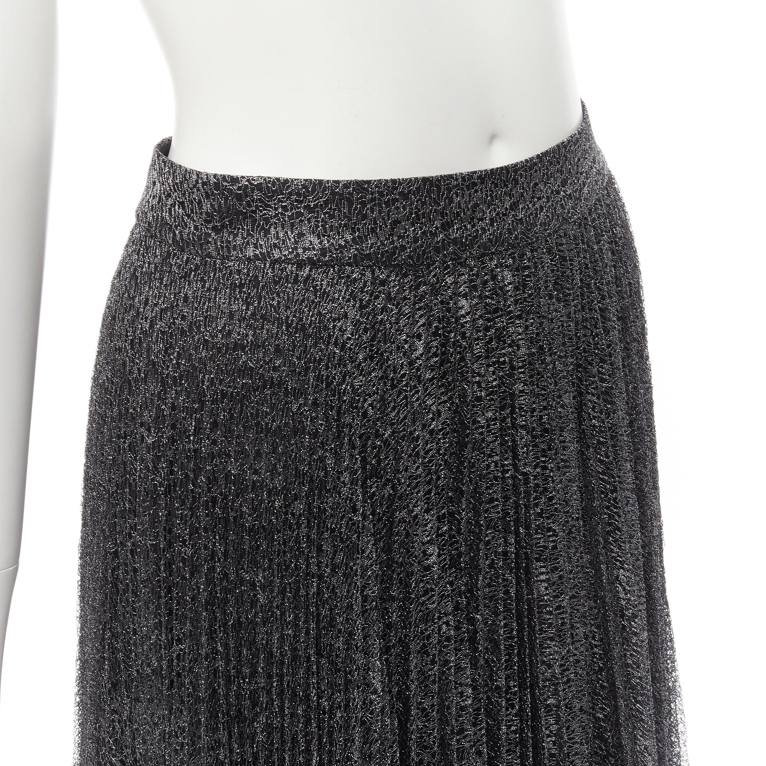 ALICE OLIVIA metallic silver thread black pleated asymmetric hem skirt US2 In Excellent Condition For Sale In Hong Kong, NT