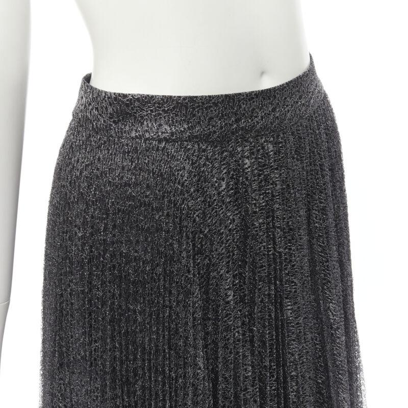 ALICE OLIVIA metallic silver thread black pleated asymmetric hem skirt US2 For Sale 2