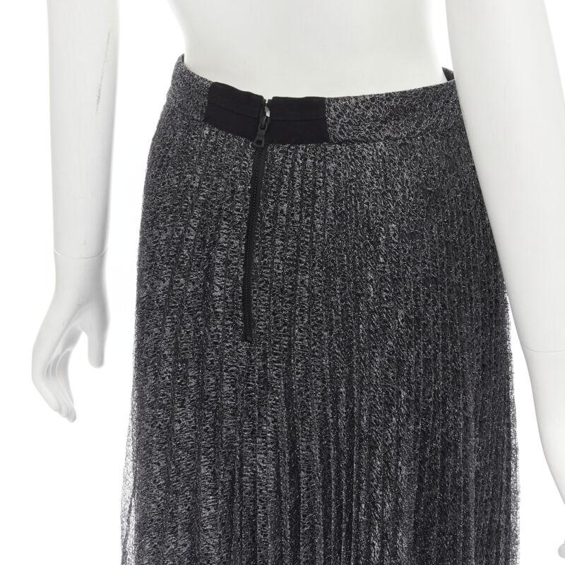 ALICE OLIVIA metallic silver thread black pleated asymmetric hem skirt US2 For Sale 3