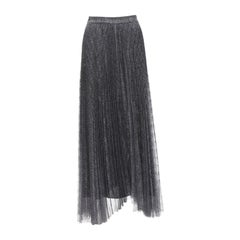 ALICE OLIVIA gonna a pieghe con orlo asimmetrico in filo d'argento metallico nero US2