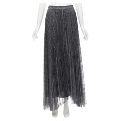 ALICE OLIVIA metallic silver thread black pleated asymmetric hem skirt US2
