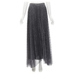 ALICE OLIVIA Metallic Silber Faden schwarzer Faltenrock mit asymmetrischem Saum US2