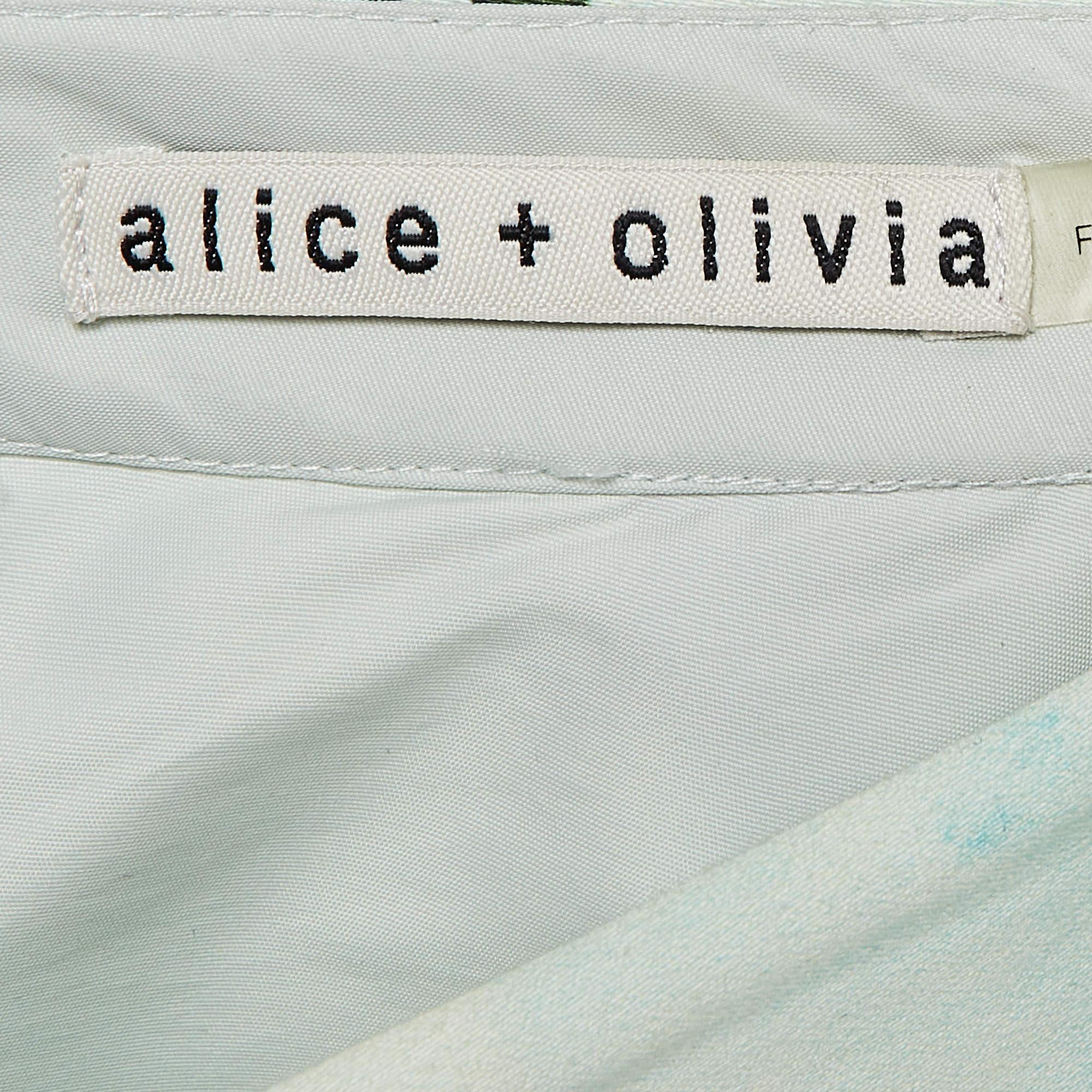 Alice + Olivia Mint Green Parrots In Paradise Print Cotton Midi Skirt S In Good Condition In Dubai, Al Qouz 2