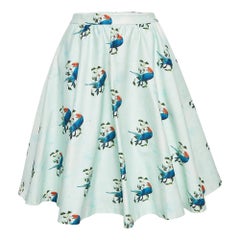 Alice + Olivia Gonna midi in cotone con stampa di pappagalli in verde menta S
