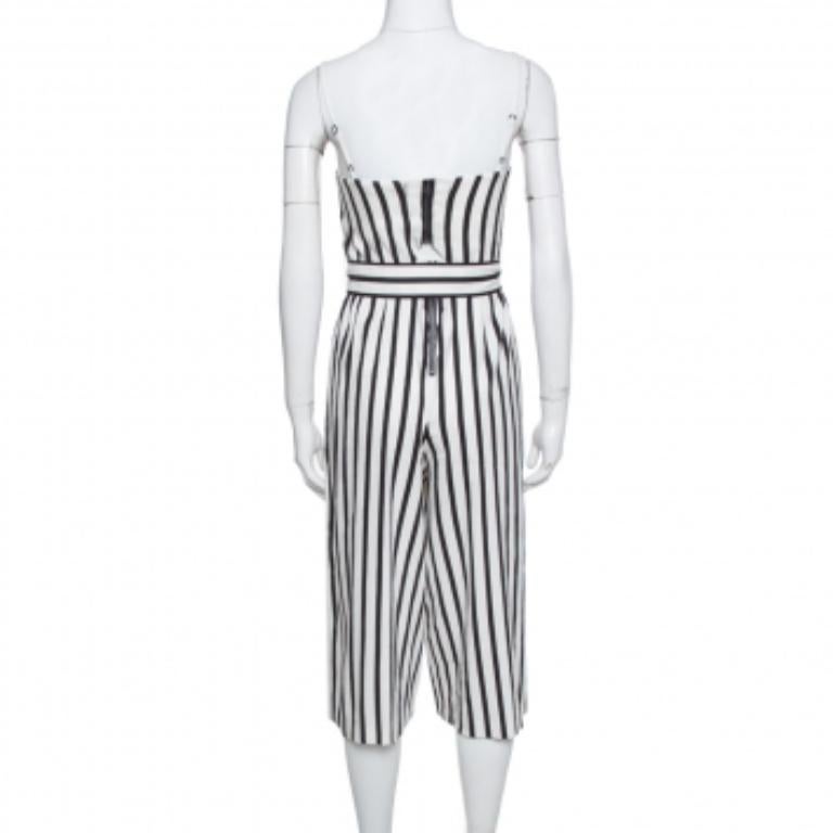 Alice + Olivia Monochrome Linen Lucie Gaucho Jumpsuit XS in vendita 1