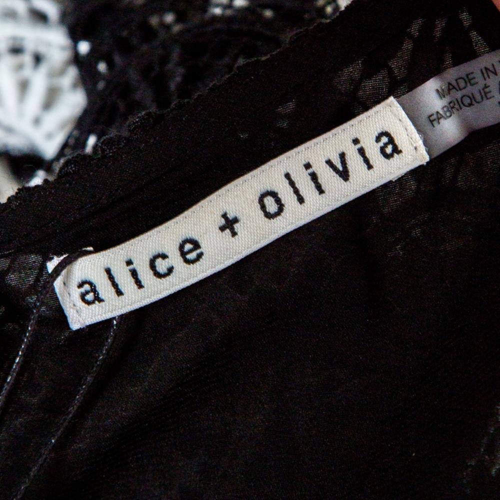 Alice + Olivia Monochrome Striped Crochet Lace Sleeveless Lucia Maxi Dress M 1