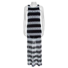 Alice + Olivia Monochrome Striped Crochet Lace Sleeveless Lucia Maxi Dress M