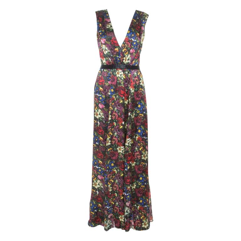 Alice + Olivia Multicolor Floral Print Silk Triss Maxi Dress M