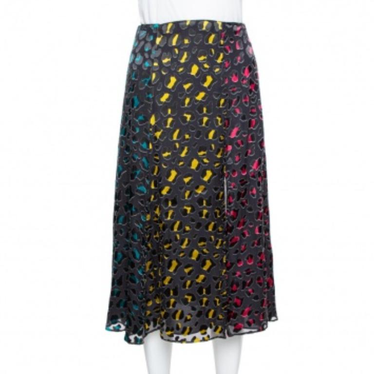 Alice + Olivia Multicolor Leopard Print Burnout Silk Janessa Skirt XS For Sale 5