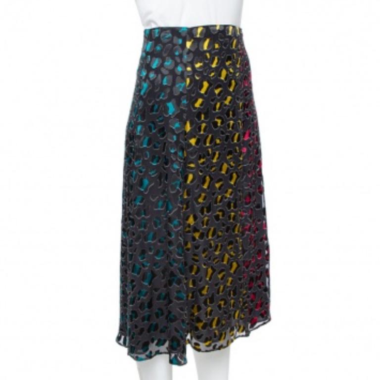 Alice + Olivia Multicolor Leopard Print Burnout Silk Janessa Skirt XS For Sale 1