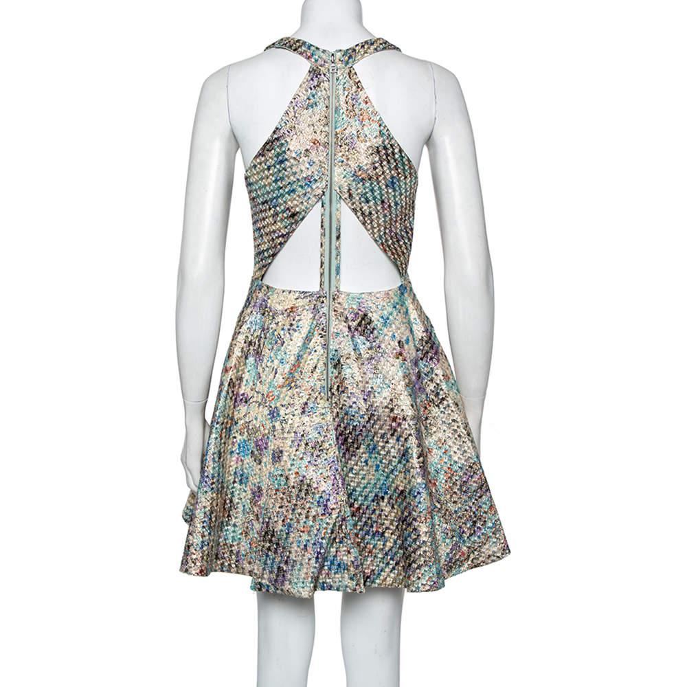 Gray Alice + Olivia Multicolor Lurex Jacquard Cutout Detail Mini Dress S