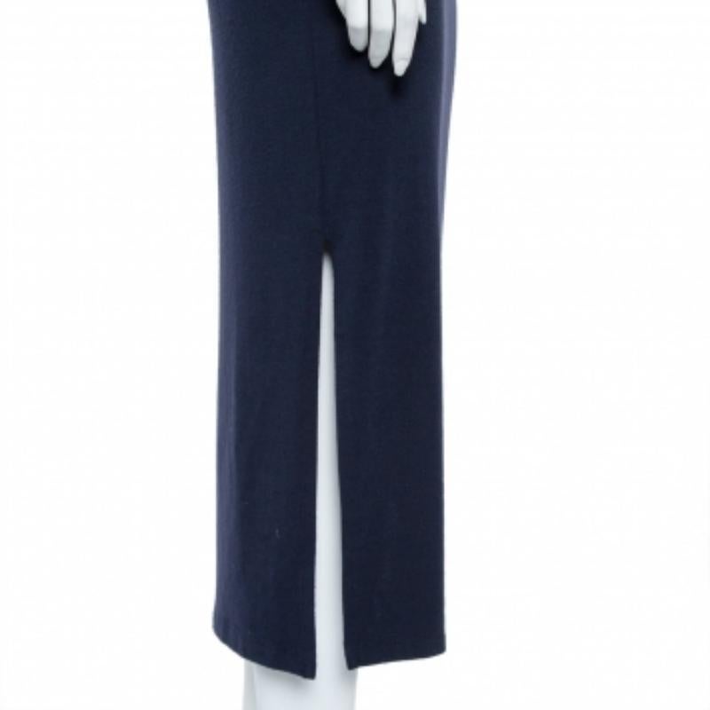 Women's Alice + Olivia Navy Blue Knit Turtle Neck Long Sleeve Slit Detail Maxi Dress M For Sale