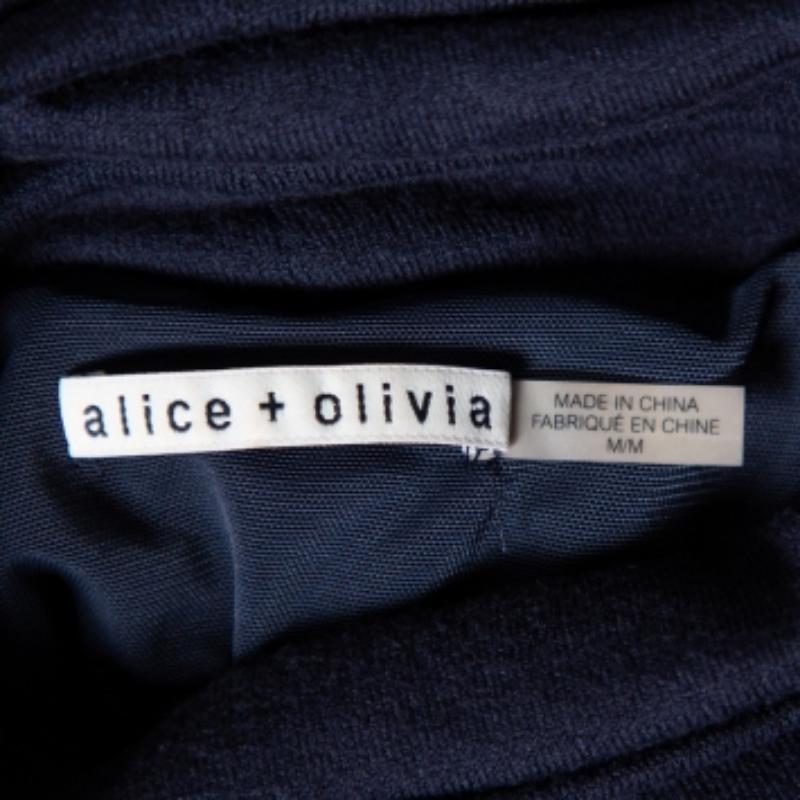 Alice + Olivia Navy Blue Knit Turtle Neck Long Sleeve Slit Detail Maxi Dress M For Sale 2