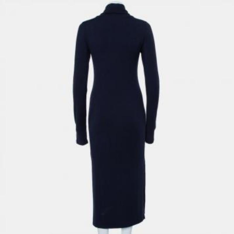 Alice + Olivia Navy Blue Knit Turtle Neck Long Sleeve Slit Detail Maxi Dress M For Sale 3