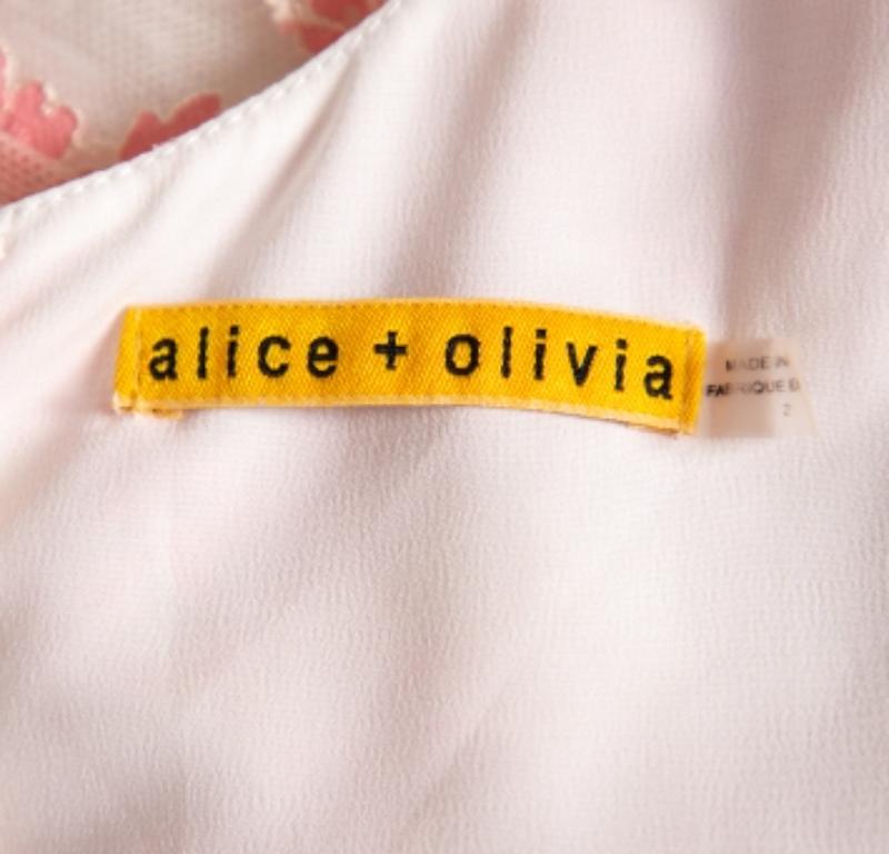 Alice + Olivia Off-White & Pink Floral Lace Sleeveless Mini Dress S In Good Condition In Dubai, Al Qouz 2