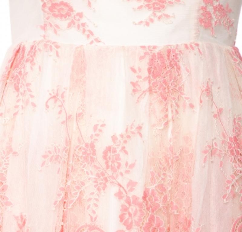 Alice + Olivia Off-White & Pink Floral Lace Sleeveless Mini Dress S 1