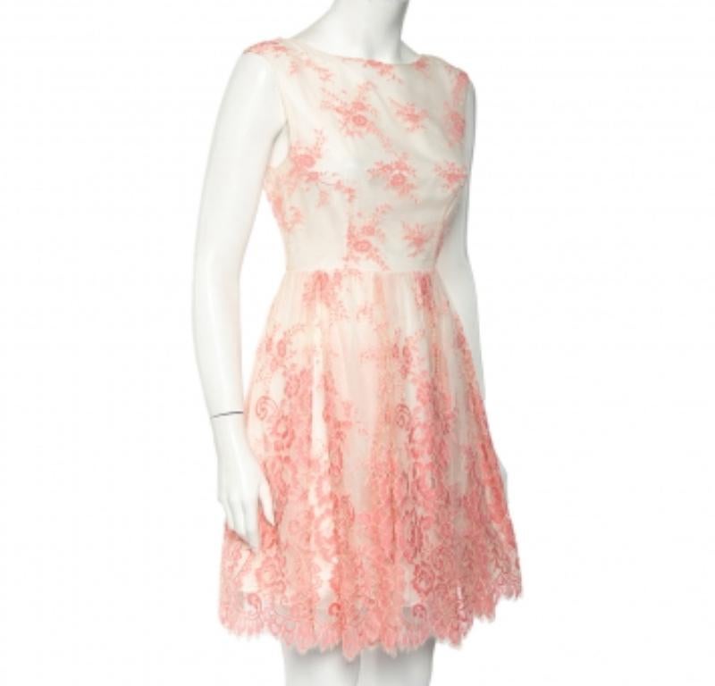 Alice + Olivia Off-White & Pink Floral Lace Sleeveless Mini Dress S 2